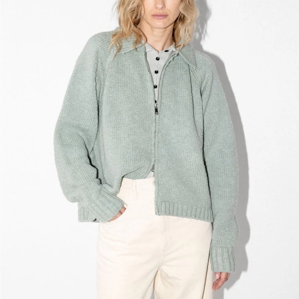 James Street Co. Morgan Dual Zip Cardigan in Seafoam, Size Medium